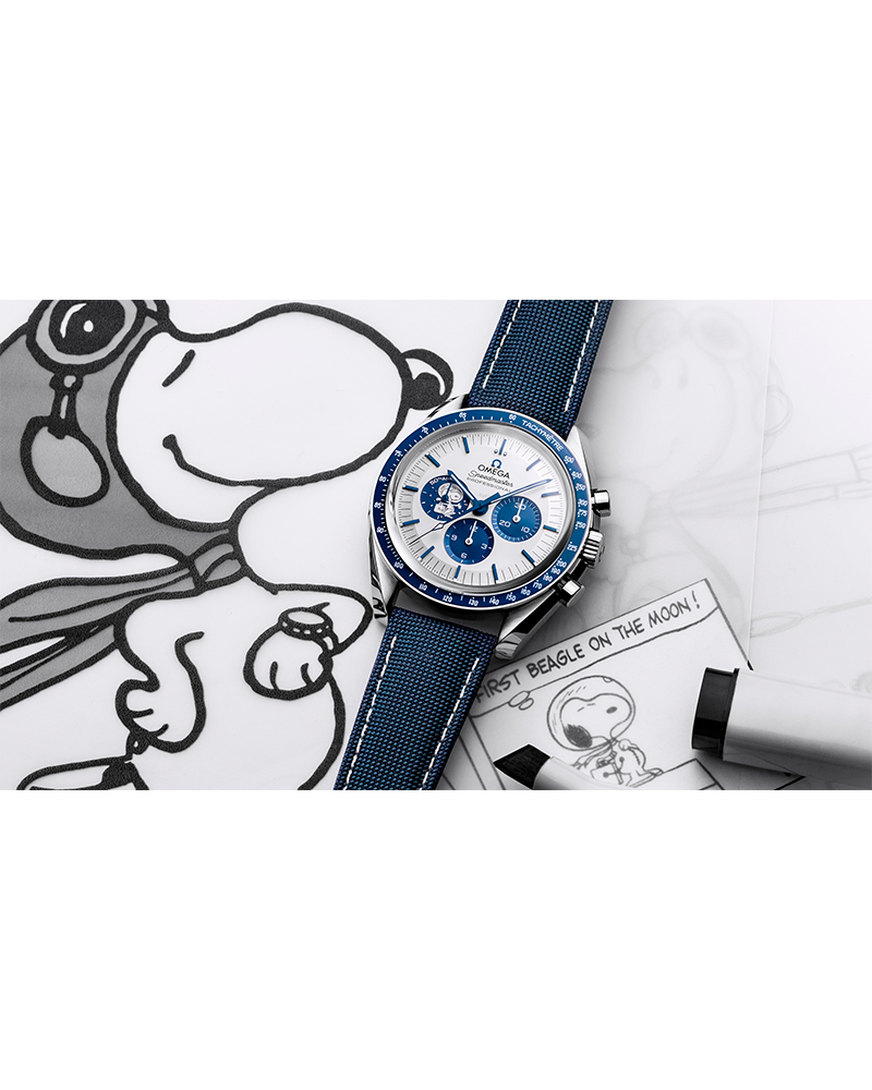 RELÓGIO OMEGA SPEEDMASTER SERIE DE ANIVERSARIO SNOOPY 50 TH (LINHA PREMIUM)